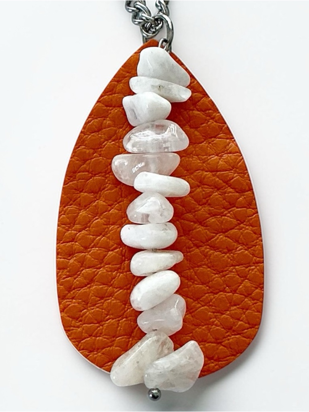 🆕 Gemstones and Faux Leather Pendant Necklace-Stainless Steel
